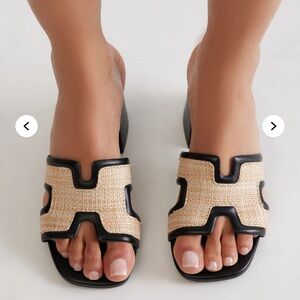 Fashion Nova Black and Tan Minimalist Sandals